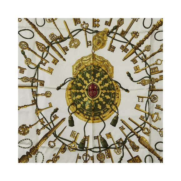 Pre Loved Hermes Herms Les Clefs Silk Scarf - White - Picture 2 of 4